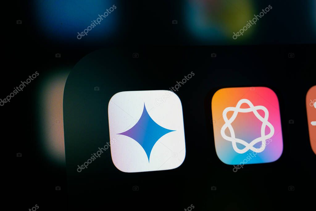 Dhaka, Bangladesh- 01 Jan 2025: A close up of an iPhone screen displaying the Google Gemini and Apple Intelligence app icon.