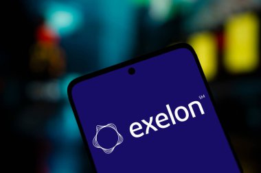 Dhaka, Bangladesh- 15 Dec 2024: exelon logo is displayed on smartphone.Exelon Corporation is a public utility company.