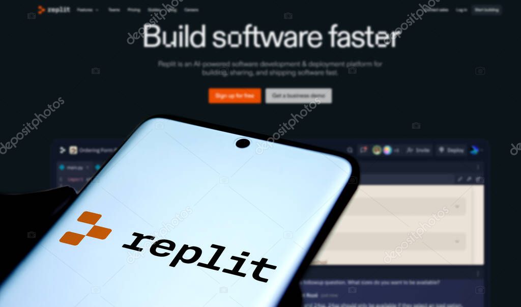 Dhaka, Bangladesh- 14 Jan 2025: replit logo is displayed on smartphone. Replit is an American start-up and an online integrated development environment.
