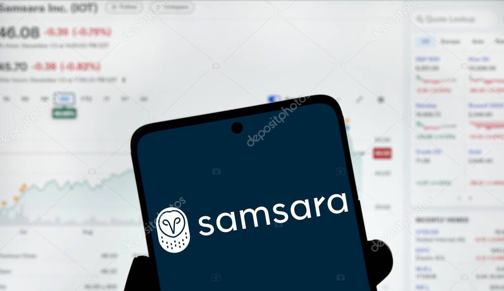 Dhaka, Bangladesh- 15 Dec 2024: samsara logo is displayed on smartphone. Samsara Inc. is an American IoT company.