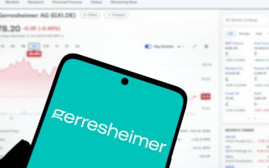 Dhaka, Bangladesh- 18 Dec 2024: gerresheimer logo is displayed on smartphone. Gerresheimer AG is a German manufacturer of primary packaging products for medication and drug delivery device company. clipart