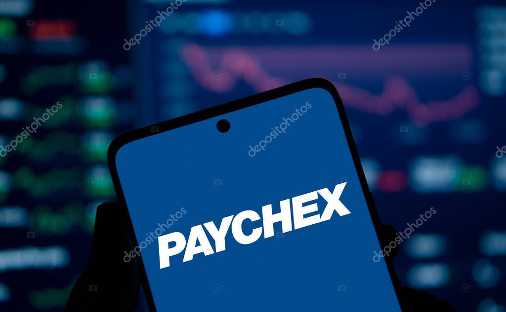 Dhaka, Bangladesh- 28 Dec 2024: Paychex logo is displayed on smartphone.