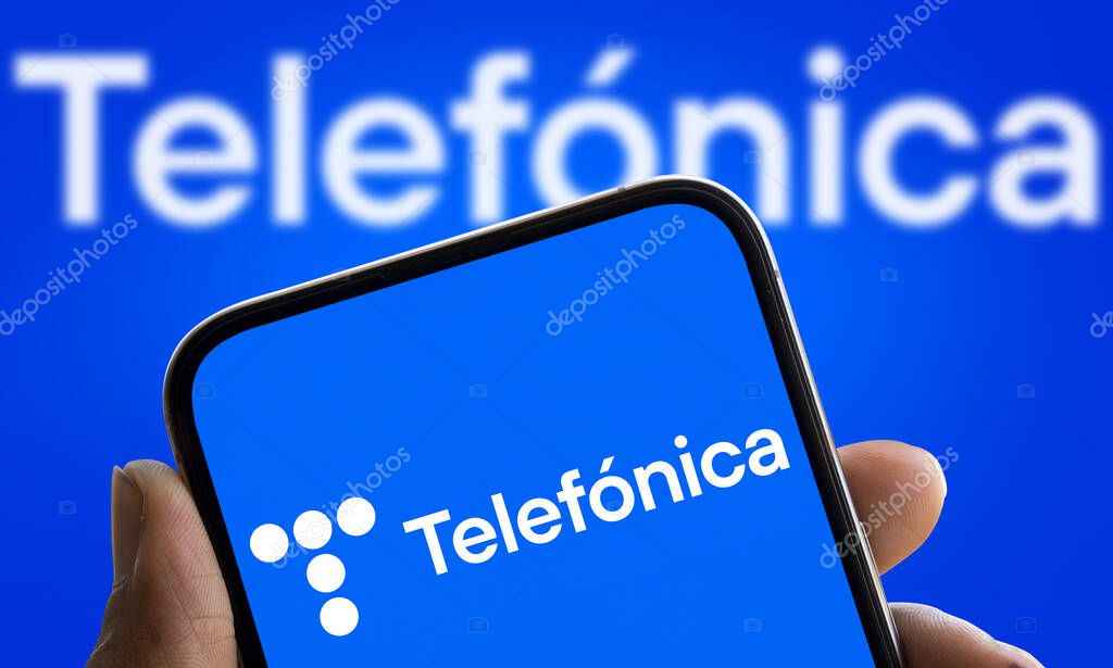 Dhaka, Bangladesh- 3 Dec 2024: Telefonica logo is displayed on smartphone.