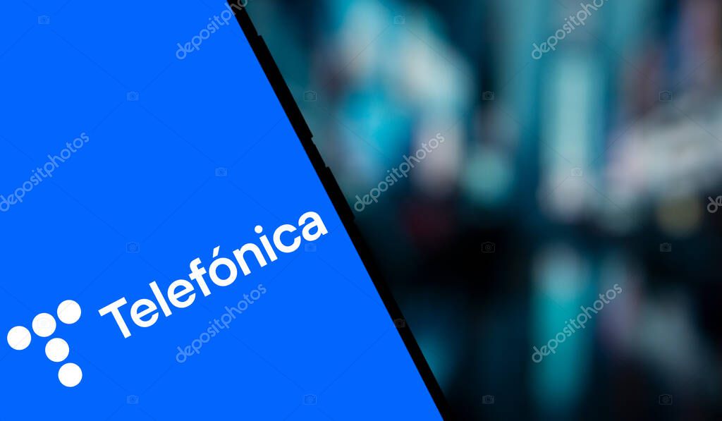 Dhaka, Bangladesh- 3 Dec 2024: Telefonica logo is displayed on smartphone.