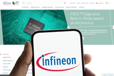 Dhaka, bangladesh- 21 Nov 2024: infineon logo is displayed on smartphone. Infineon Technologies AG is Germany's largest semiconductor manufacturer company. clipart