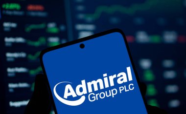 Dhaka, Bangladesh- 4 Dec 2024: Admiral group plc logo is displayed on smartphone clipart