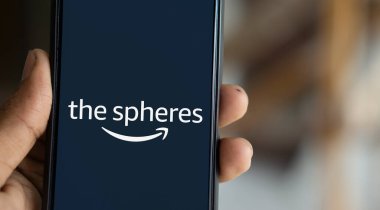 Dhaka, Bangladesh- 20 Jan 2025; The spheres logo is displayed on smartphone.  Amazon Spheres are three spherical conservatories comprising part of the Amazon. clipart