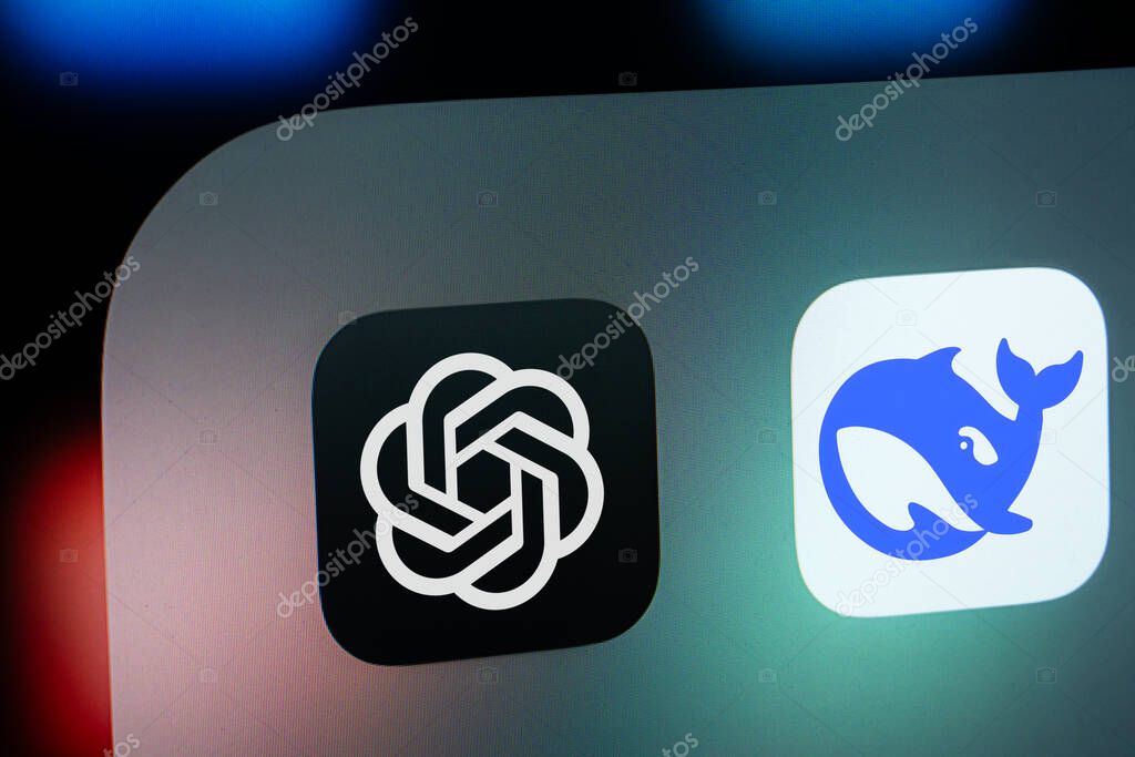Dhaka, Bangladesh- 26 Jan 2025: A close up of an iPad screen displaying the Deepseek Ai and OpenAI ChatGPT app icon.