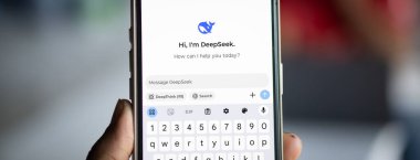Dhaka, Bangladesh- 28 Jan 2025: Close-up of a smartphone screen displaying the deepseek app. clipart