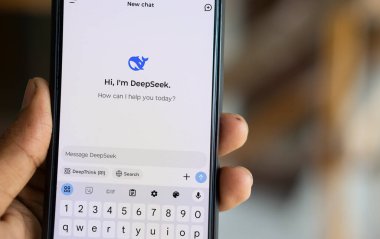 Dhaka, Bangladesh- 28 Jan 2025: Close-up of a smartphone screen displaying the deepseek app. clipart