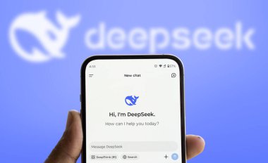 Dhaka, Bangladesh- 28 Jan 2025: Close-up of a smartphone screen displaying the deepseek app. clipart