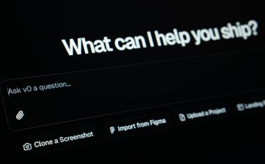 Dhaka, Bangladeş - 08 Şubat 2025: Vercel v0 AI bir dizüstü bilgisayar ekranında.