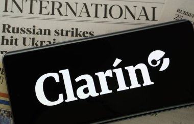 Dhaka, Bangladesh - 16 March 2025: The logo of the Clarin is displayed on a smartphone screen. clipart