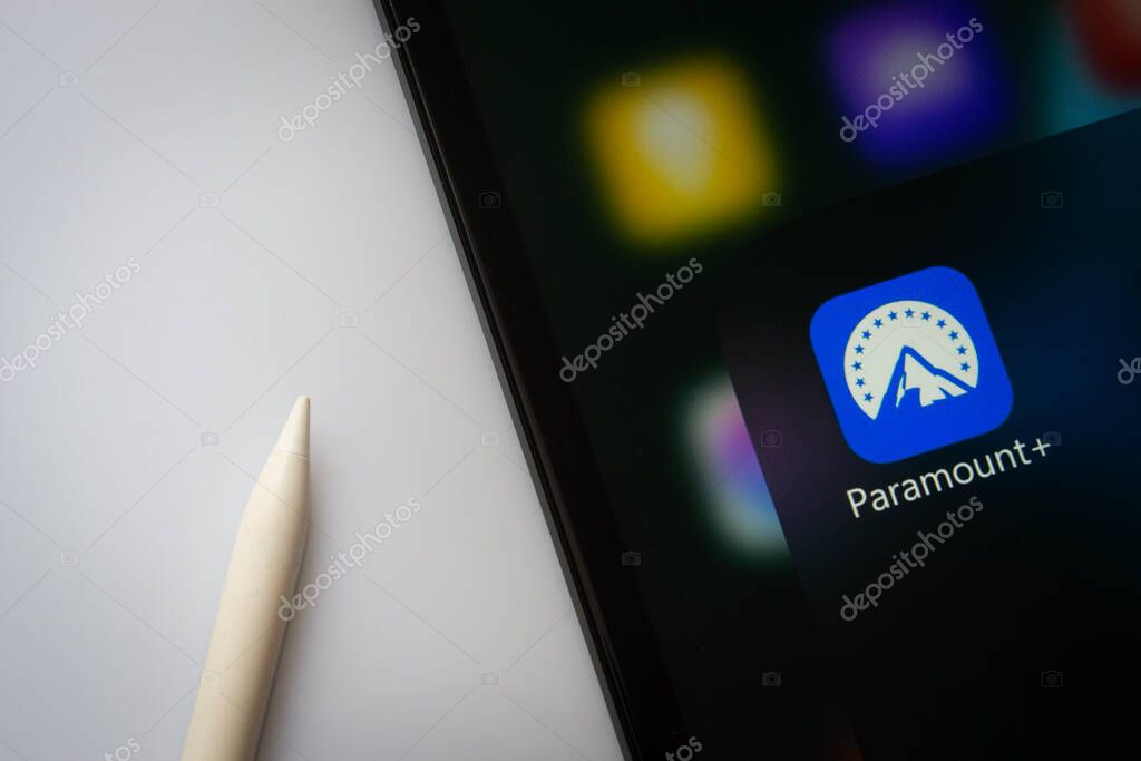 Dhaka, Bangladesh- 17 March 2025: A close up of an iPad screen displaying the paramount+ app.