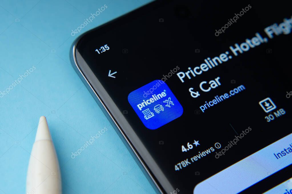 Dhaka, Bangladesh- 17 March 2025: The priceline app from Google Playstore is displayed on a smartphone screen.