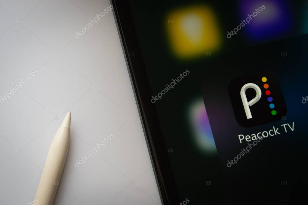 Dhaka, Bangladesh- 17 March 2025: A close up of an iPad screen displaying the peacock app.