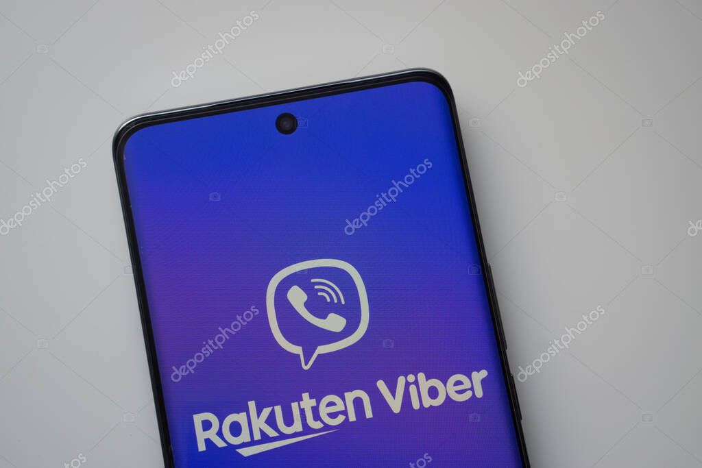 Dhaka, Bangladesh - 18 March 2025: The logo of the rakuten viber is displayed on a smartphone screen.