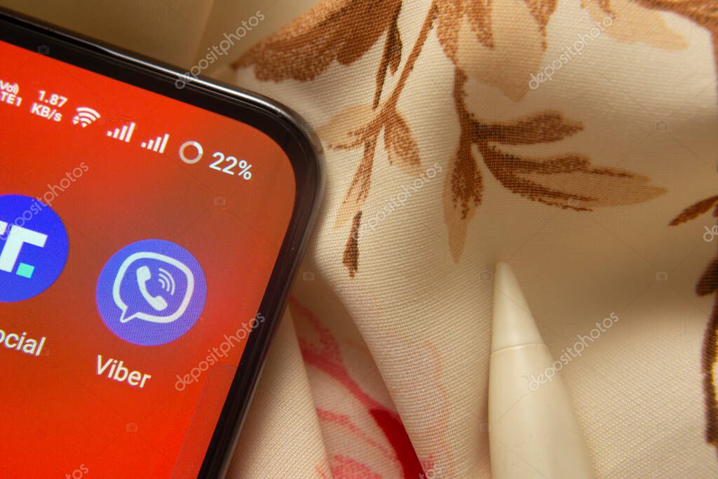Dhaka, Bangladesh- 07 May 2025: Viber app icon is seen on smartphone.