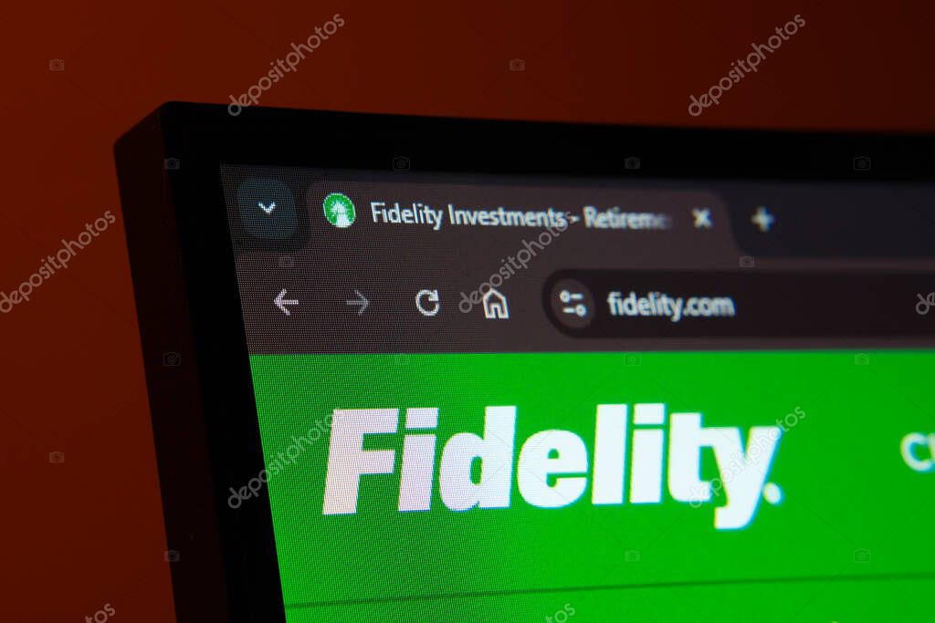 Dhaka, Bangladesh- 02 June 2025: Close-up of a computer screen displaying the Fidelity Investments web interface in dark mode