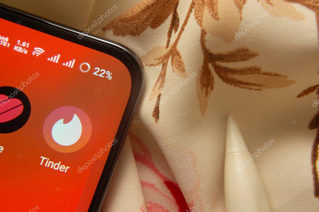 Dhaka, Bangladesh- 07 May 2025: Tinder app icon is seen on smartphone.