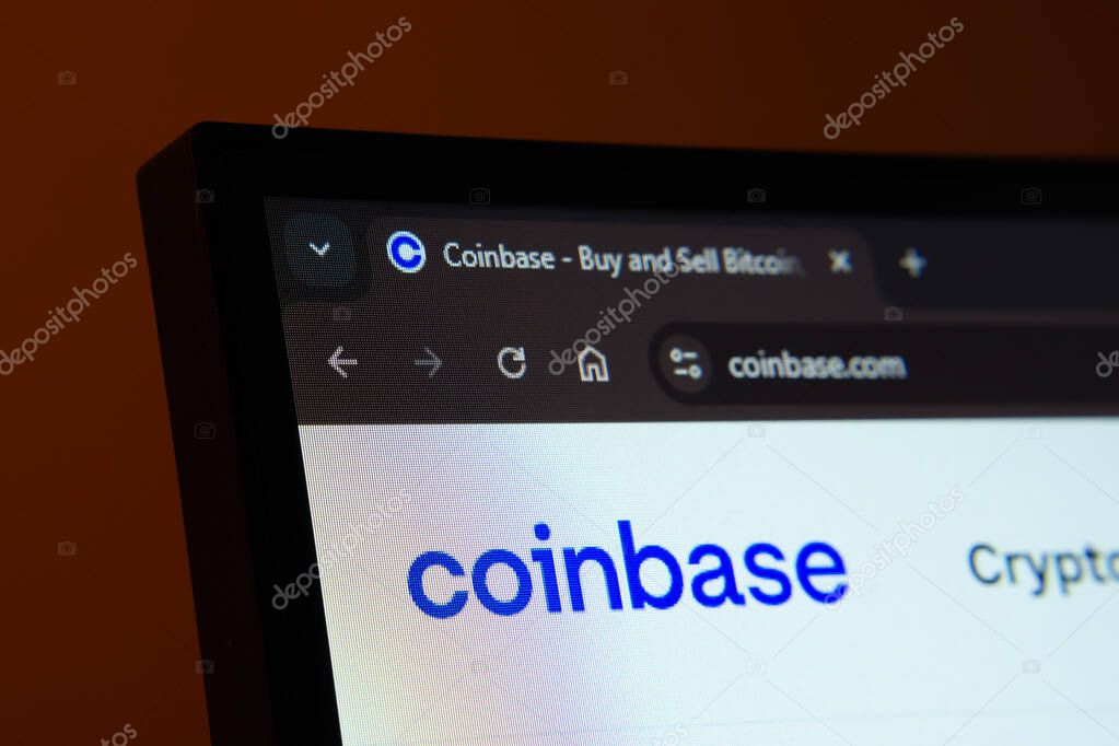 Dhaka, Bangladesh- 02 June 2025: Close-up of a computer screen displaying the coinbase web interface in dark mode