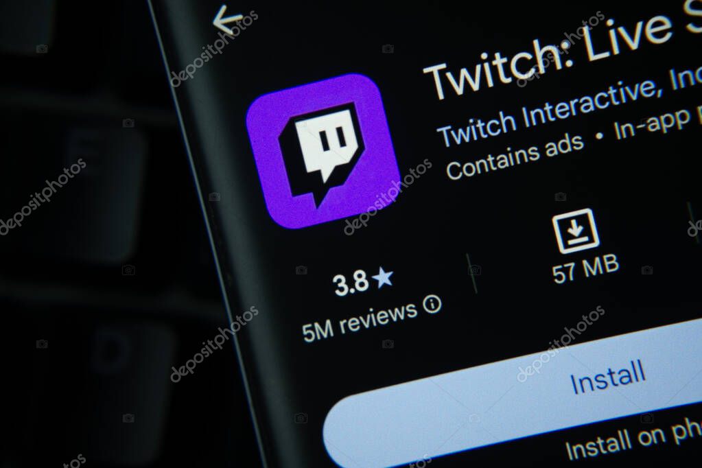 Dhaka, Bangladesh- 30 Sep 2025: Twitch app from Google Playstore is displayed on a smartphone screen.