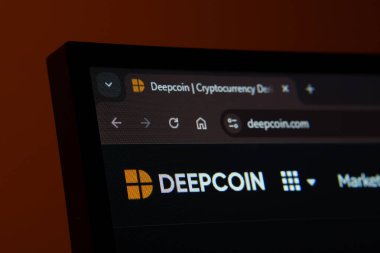 Dhaka, Bangladesh- 03 Oct 2025: Close-up of a computer screen displaying the Deepcoin web interface in dark mode