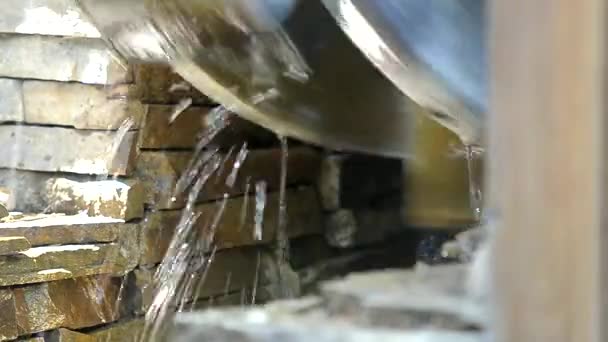 Mill Wheel Turns Power Stream — Stock Video