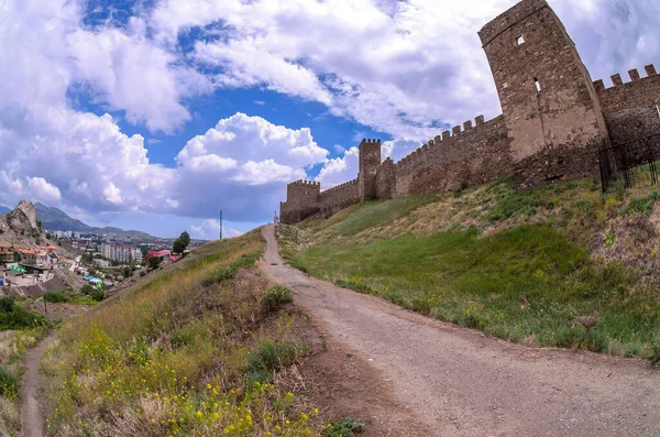 Scénický Pohled Starou Janovskou Pevnost Krymu Sudaku Ukrajině Panorama Středověkých — Stock fotografie