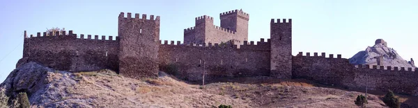Scenic View Old Genoese Fortress Crimea Sudak Ukraine Panorama Medieval — Stock Photo, Image