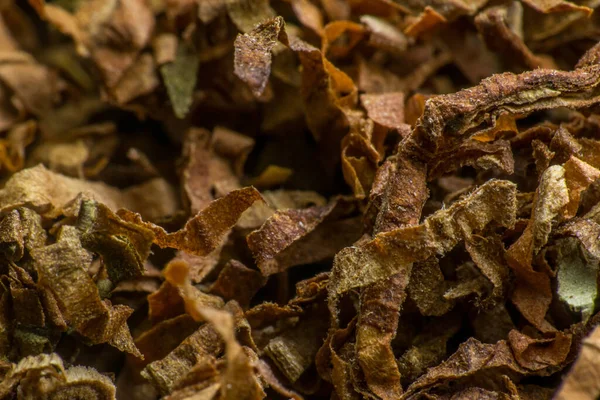 Crushed tobacco leaf close-up. macro photography. slow motion closeup