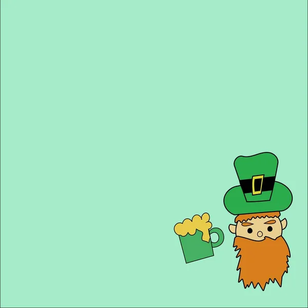 Leprechaun Med Hatt Och Båge Grön Bakgrund — Stockfoto