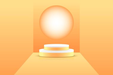 Turuncu sarı 3d nesne silindir kaidesel podyum gradyan renk teşhir salonunu en aza indir