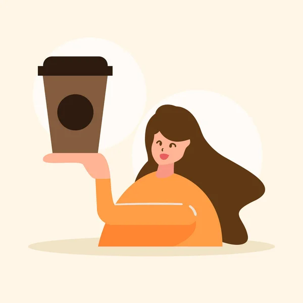 Cute Adorable Cartoon Cafe Happy Coffee Girl Kobieta Ilustracja Naklejki — Wektor stockowy