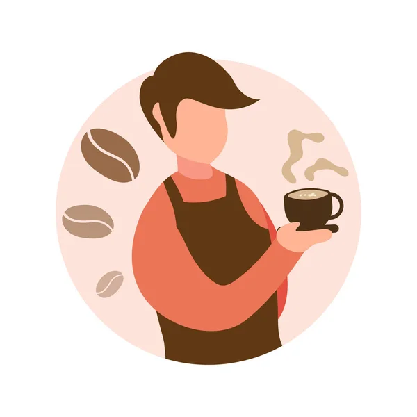Cute Adorable Cartoon Happy Coffee Boy Man Cafe Illustration Sticker — Stock Vector