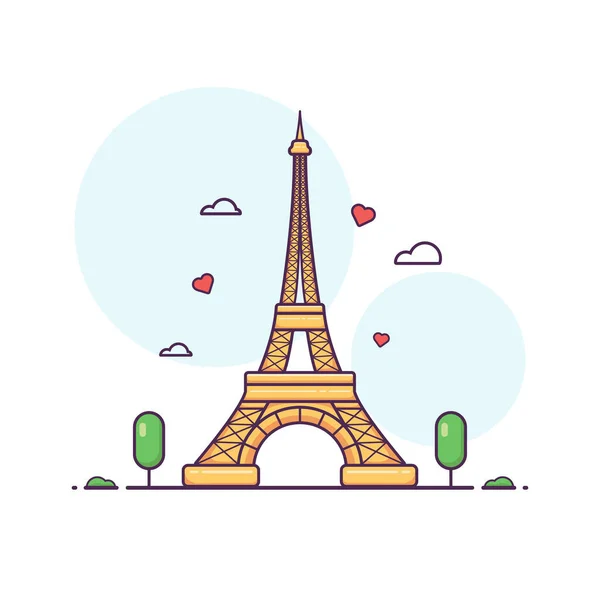 Cute Adorable Kreskówki Romantyczny Wieża Eiffla Francja Ilustracja Naklejki Ikona — Wektor stockowy