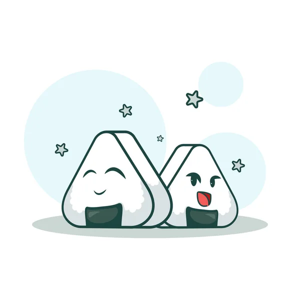 Niedliche Entzückende Cartoon Lächelnd Köstliche Onigiri Sushi Illustration Für Aufkleber — Stockvektor