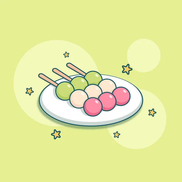 Söt Söt Tecknad Dango Mochi Onigiri Dessert Illustration För Klistermärke — Stock vektor
