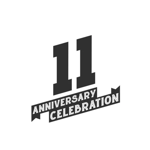 Aniversario Tarjeta Felicitación Celebración 11º Aniversario — Vector de stock