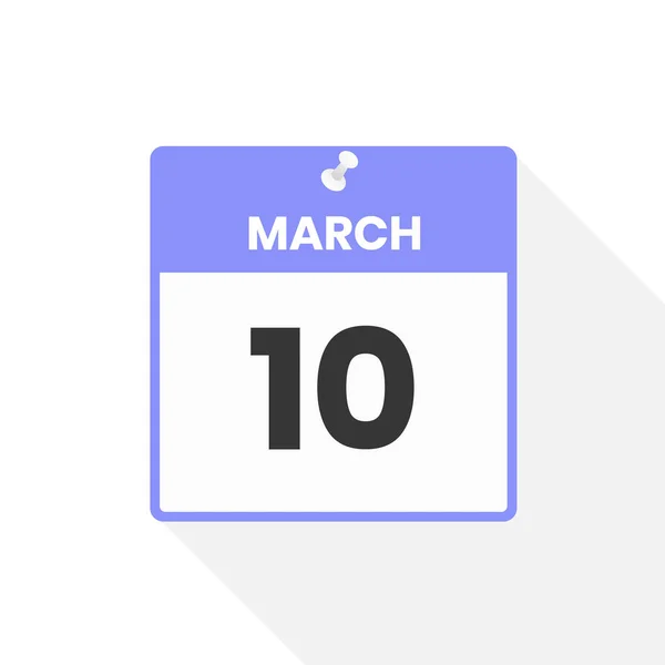 3月10日カレンダーアイコン 月のカレンダーのアイコンのベクトルイラスト — ストックベクタ