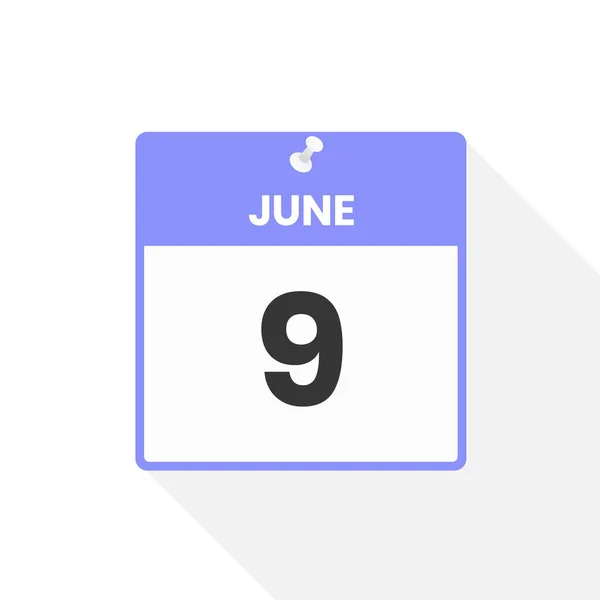 6月9日日历图标 月份日历图标矢量插图 — 图库矢量图片