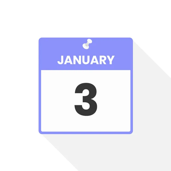 1月3日日历图标 月份日历图标矢量插图 — 图库矢量图片