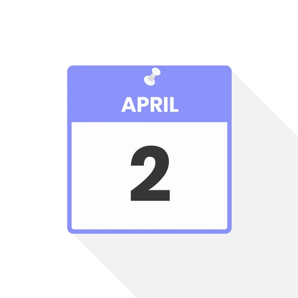 4月2日カレンダーアイコン 月のカレンダーのアイコンのベクトルイラスト — ストックベクタ