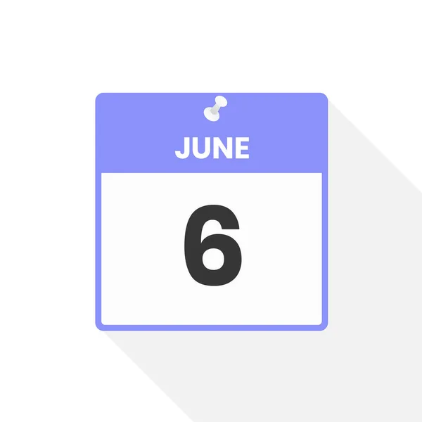 6月6日日历图标 月份日历图标矢量插图 — 图库矢量图片