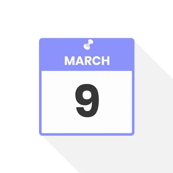3月9日カレンダーアイコン 月のカレンダーのアイコンのベクトルイラスト — ストックベクタ