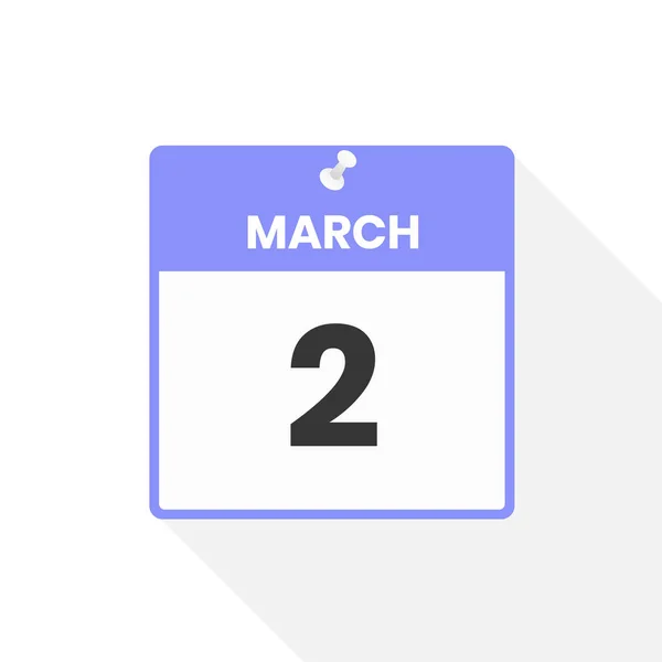 3月2日カレンダーアイコン 月のカレンダーのアイコンのベクトルイラスト — ストックベクタ