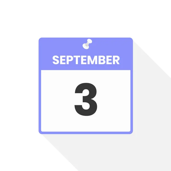 9月3日カレンダーアイコン 月のカレンダーのアイコンのベクトルイラスト — ストックベクタ