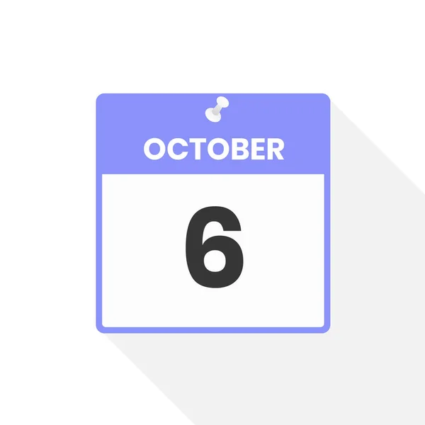 10月6日カレンダーアイコン 月のカレンダーのアイコンのベクトルイラスト — ストックベクタ