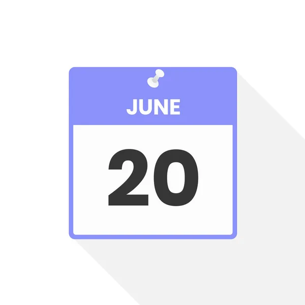 6月20日カレンダーアイコン 月のカレンダーのアイコンのベクトルイラスト — ストックベクタ