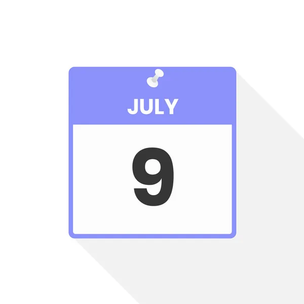 7月9日カレンダーアイコン 月のカレンダーのアイコンのベクトルイラスト — ストックベクタ